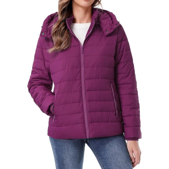 Womens Purple 100% Polyester Lightweight Waterproof Hooded Quilted Puffer Jacket - Picture 3 of 7